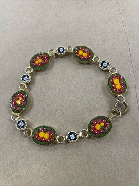 Vintage Italian Micro Mosaic Floral Design Bracelet